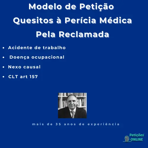 Autor Peti&ccedil;&otilde;es Online&reg; Peti&ccedil;&otilde;es Quesitos Per&iacute;cia M&eacute;dica Trabalhista Pela Reclamada