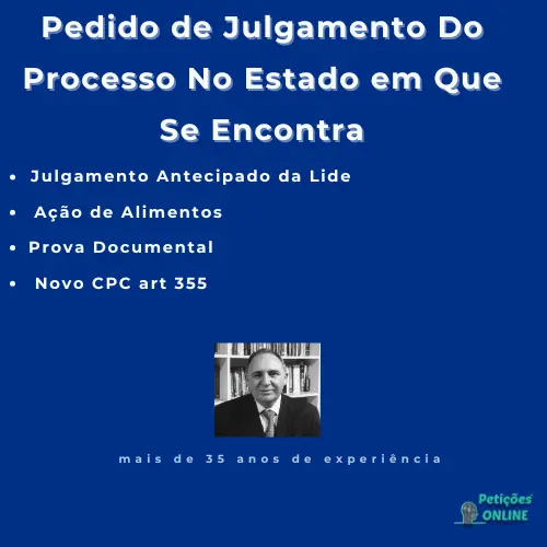 Autor Peti&ccedil;&otilde;es Online&reg; | Peti&ccedil;&atilde;o Julgamento Antecipado Lide A&ccedil;&atilde;o de Alimentos
