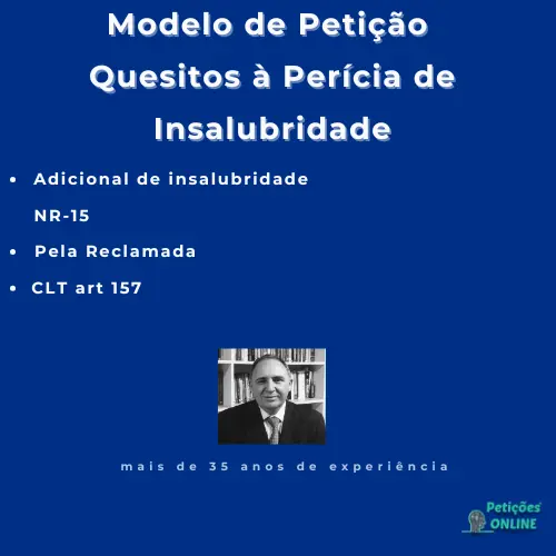 Autor Peti&ccedil;&otilde;es Online&reg; + Modelo de Peti&ccedil;&atilde;o com Quesitos para Per&iacute;cia de Insalubridade em A&ccedil;&atilde;o Trabalhista